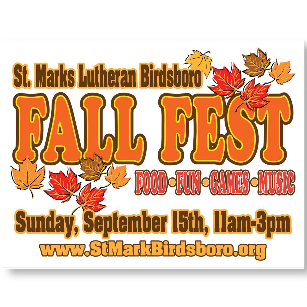 24x18 St Marks Lutheran Church Fall Fest coroplast sign design