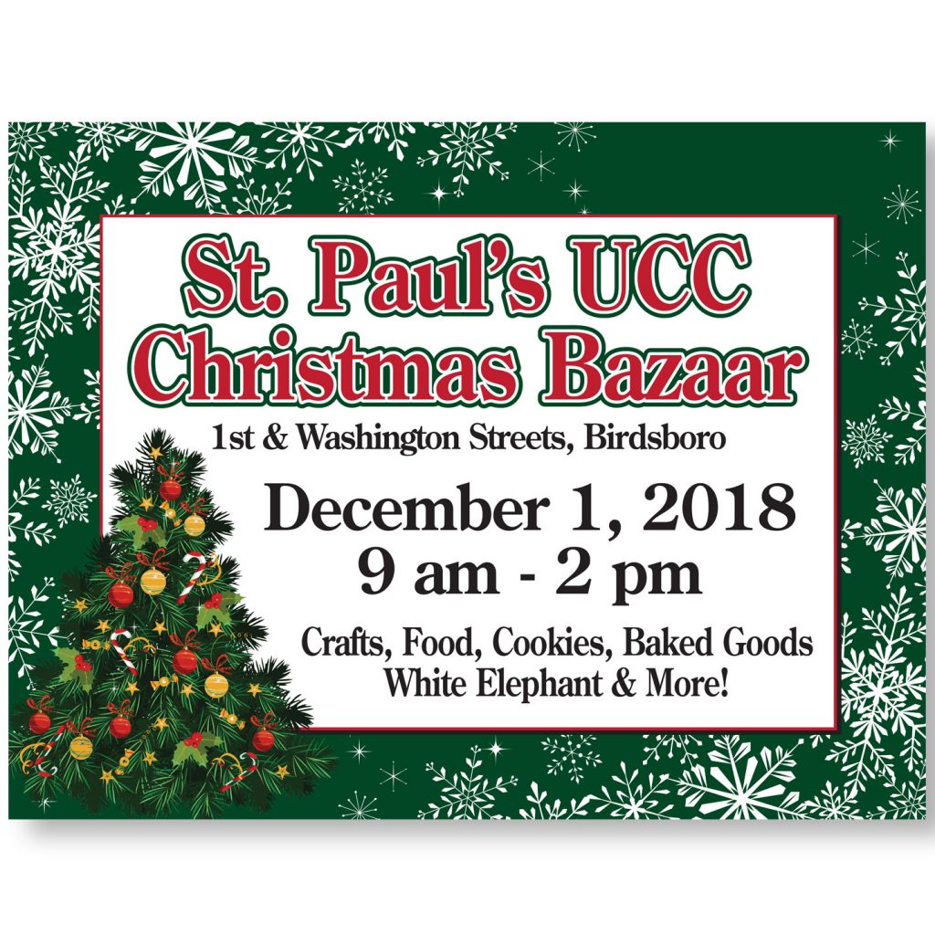 24x18 St Pauls UCC Christmas Bazaar coroplast sign design