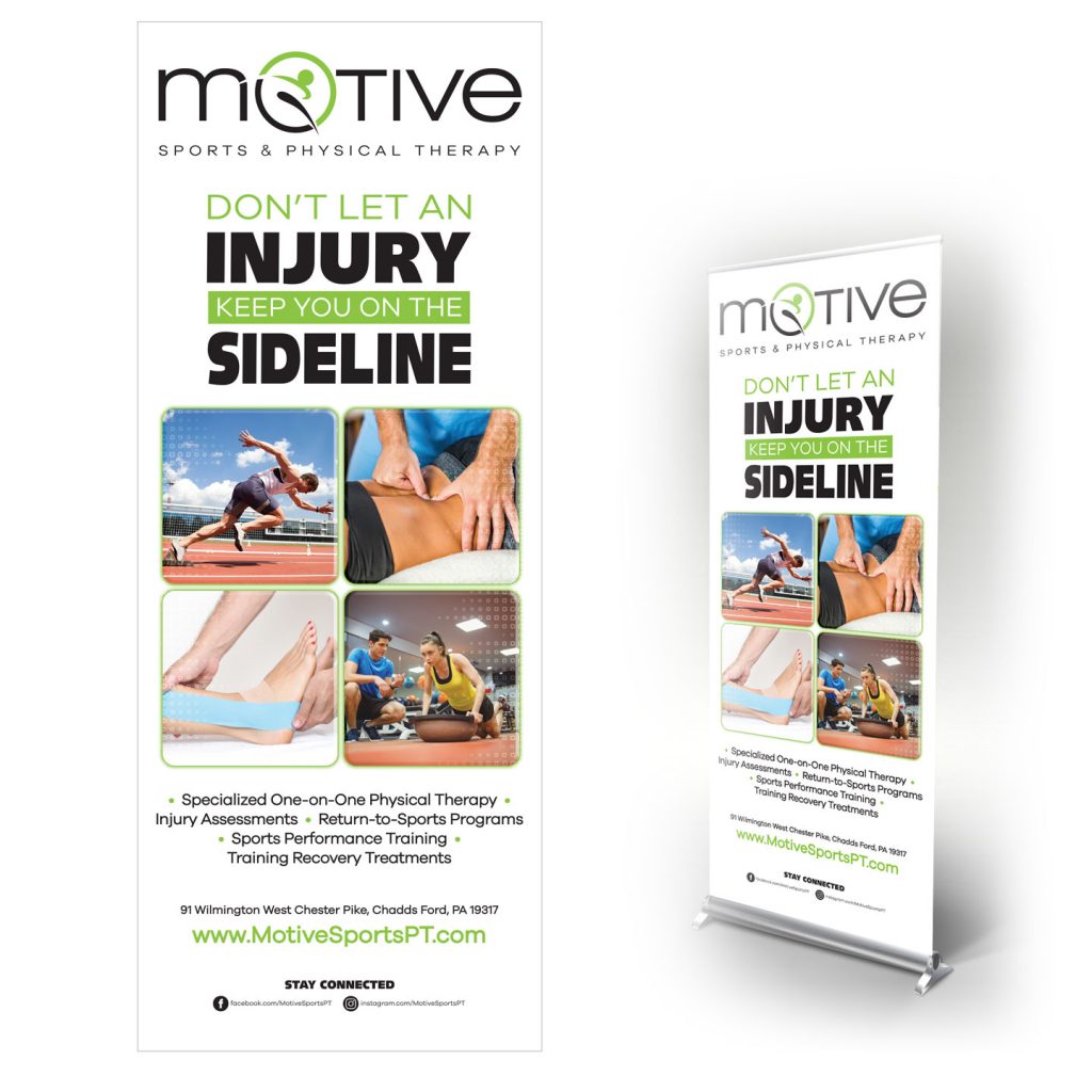 33_4375x85 MOTIVE Sports & Physical Therapy pop-up banner stand design