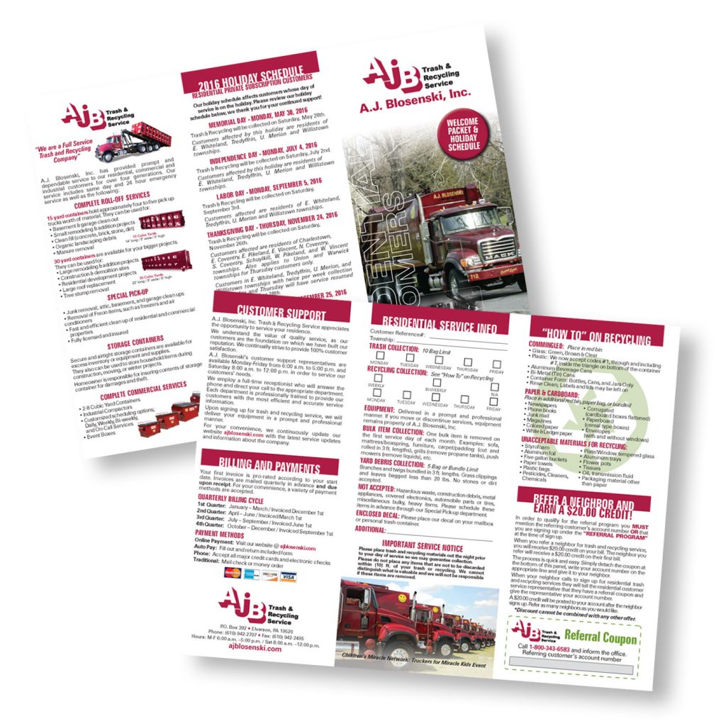 AJ Blosenski Inc Residential Services trifold brochure design