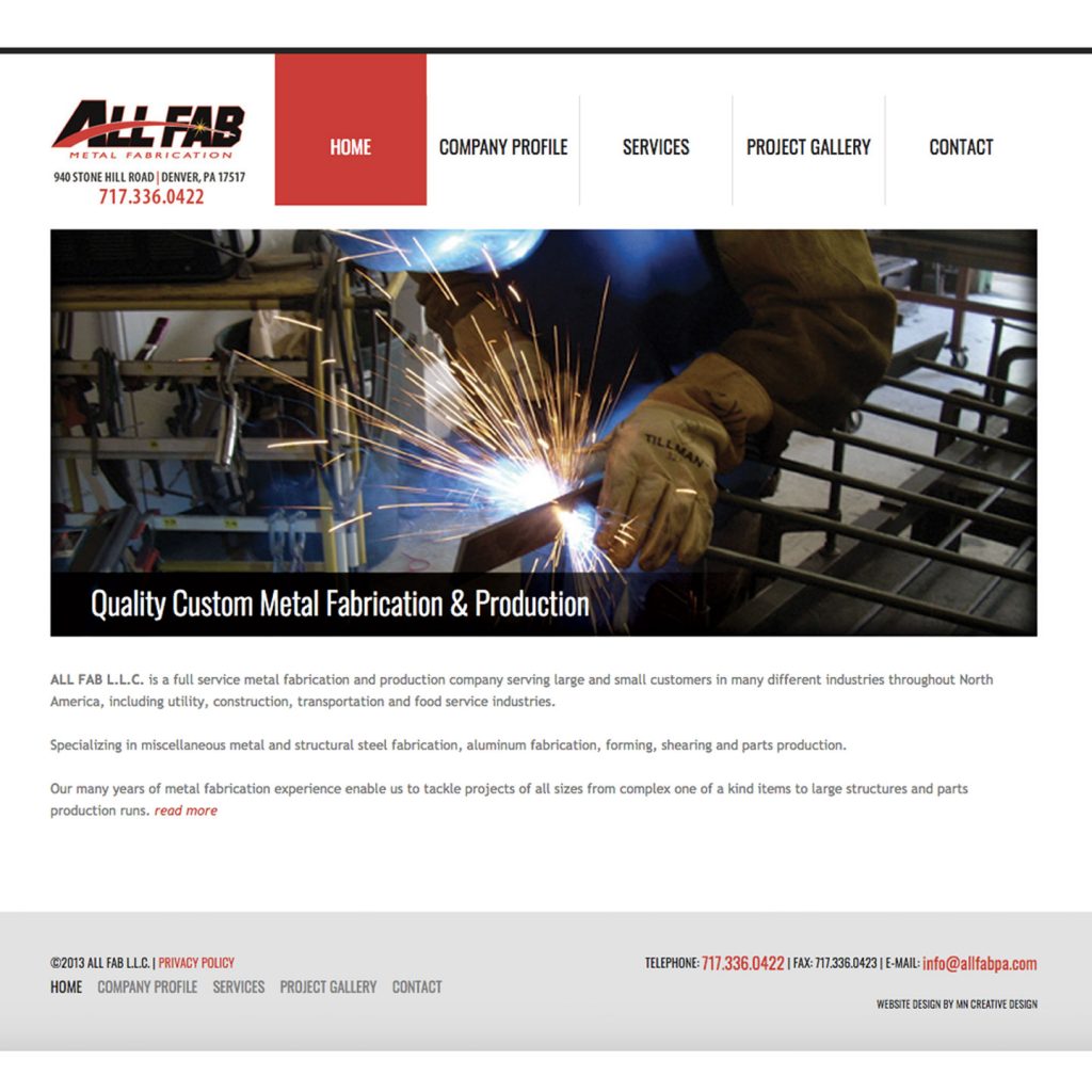 All Fab Metal Fabrication website design